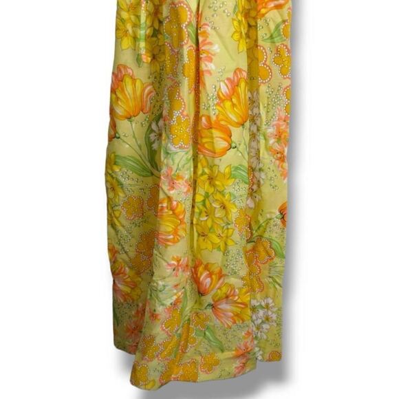 Vtg Ameritex Womens Nightgown Sz Small Maxi Yellow Print Elastic Waist Neck - Picture 6 of 10